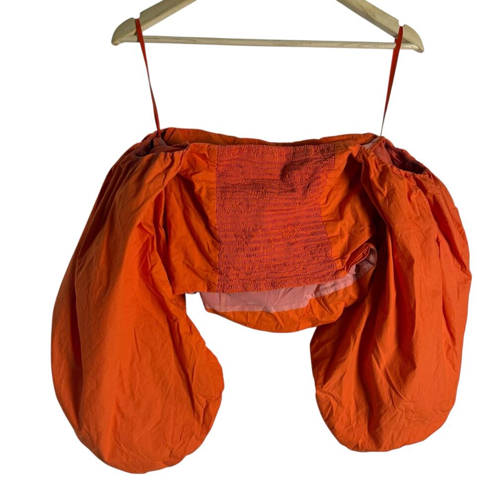 Tanya Taylor Alondra Orange Off Shoulder Puff Sleeve Crop Top Size 8 - Picture 11 of 13